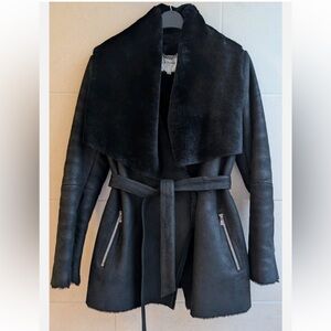 L.K. Bennet CT Amberly Black 100% Sheepskin/Shearling Coat Jacket- size Small